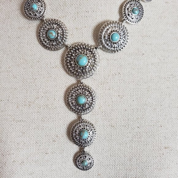 Lucky Brand NWT Faux Turquoise & Silver Drop Necklace - Picture 2 of 5